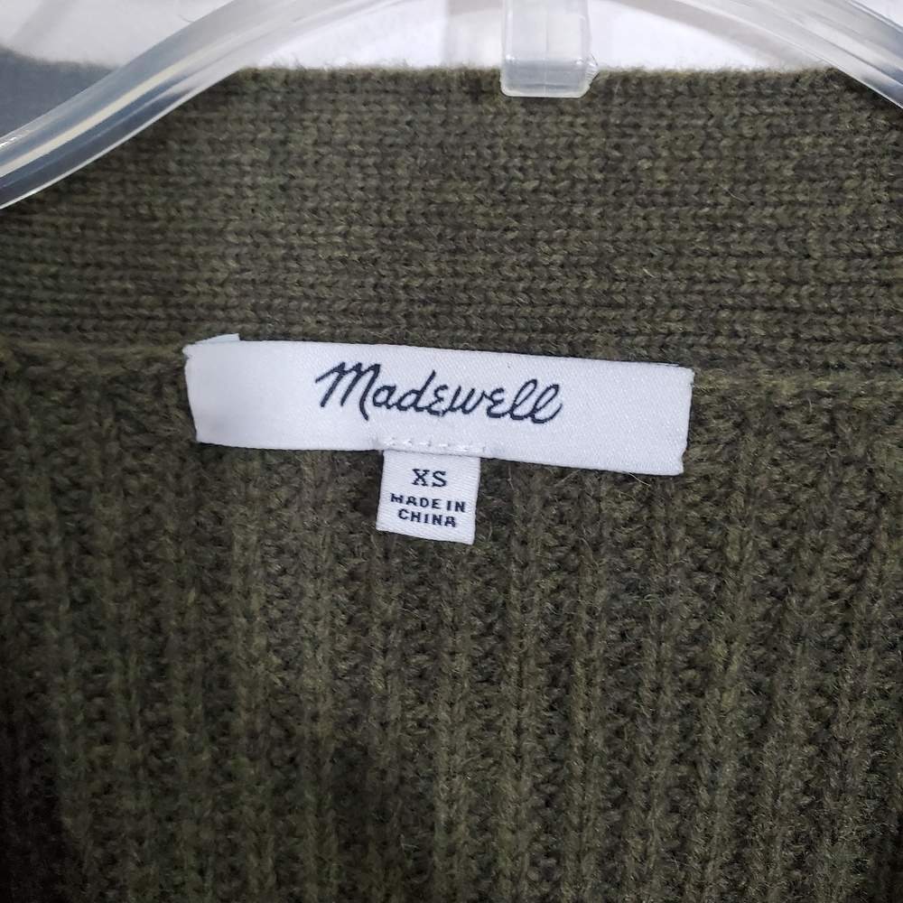 Madewell Womens Henley Sweater Dress Merino Wool Blend Olive Green Brown Size XS - Picture 6 of 10